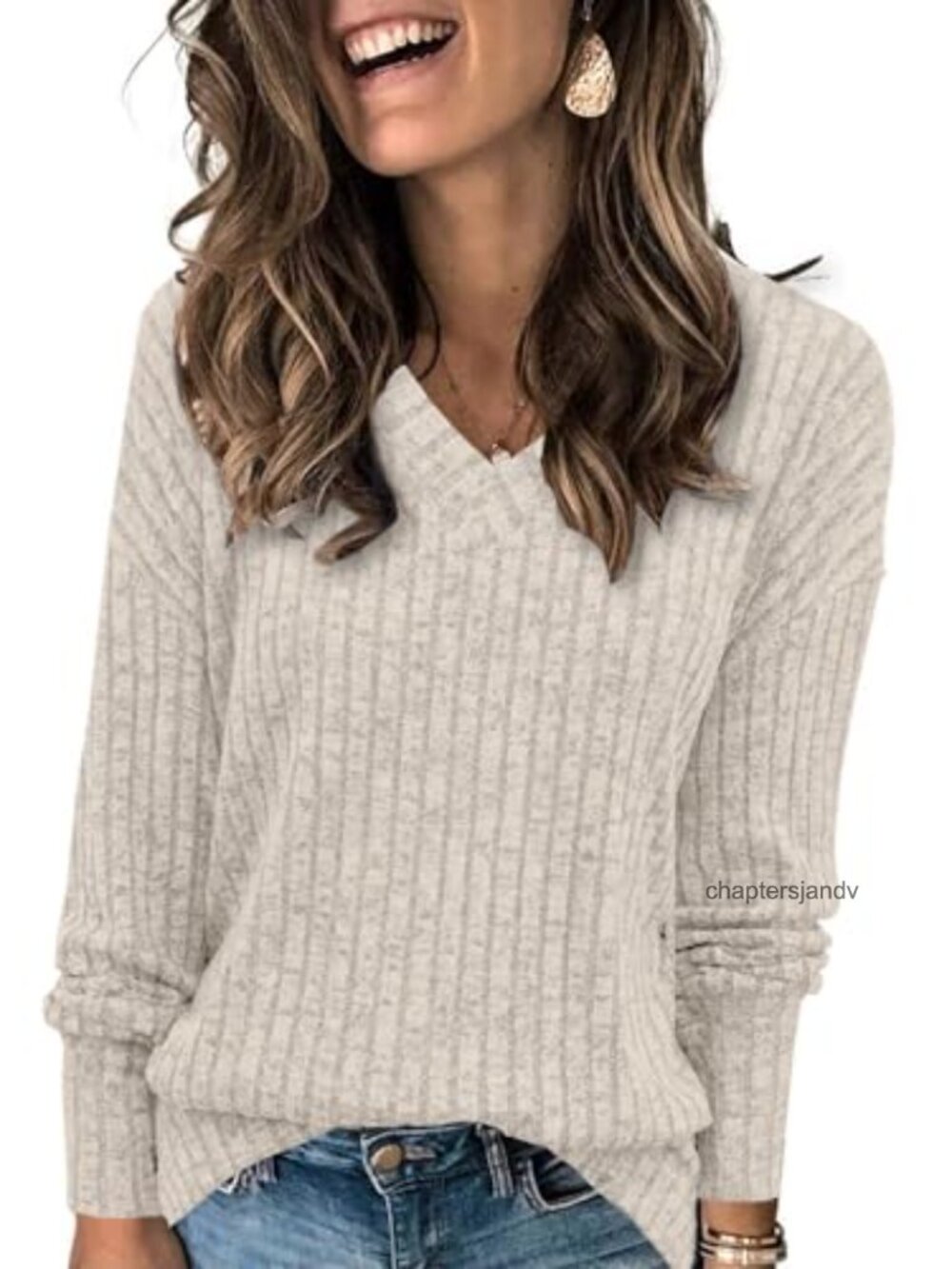 Womens V Neck Long Sleeve Tunic Sweatshirt Loose Casual Fall Top